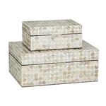 Deco 79 Mother of Pearl Geometric Handmade Box with Hinged Lid, Set of 2 12", 8" W, Cream