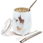 BALIBETOV [New] Modern Yerba Mate Gourd Set (Mate Cup) - Double Walled 18/8 Stainless Steel - Includes Two Bombillas and a Cleaning Brush (Gold Marble, 12.00)