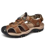 Men's Hiking Sandals Closed Toe Walking Sandals Beach Sandals Leather Summer Shoes For Trekking ， Heel Strap for Sports and Outdoors Gardening Lightweight Comfortable Adjustable(Dark Brown,10)