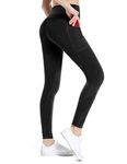 ALONG FIT High Waisted Leggings-Yoga-Pants with Pockets for Women Workout Tummy Control Leggings Sport Running Tights Black (High Waist-Black, Medium)