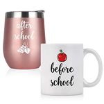 Qtencas Before School After School Teacher Coffee Mug and Wine Tumbler Set, Funny Gift for Teachers, Teacher Appreciation Gift from Students, 12 Oz Insulated Stainless Steel Tumbler 11 Oz Coffee Mug