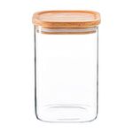 Argon Tableware Square Glass Storage Jar with Airtight Wooden Lid - 1100ml - 1 Pack - Modern Kitchen Container Preserving Jars for Pickling, Chutney, Jam, Coffee, Olives, Sugar, Spices