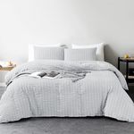 NAFAY LIVING Duvet Cover Set Seersucker Bedding Quilt Cover Bed Set with 2 Pillowcases, Reversible Hypoallergenic Soft Breathable Button Closure (Grey, Double)