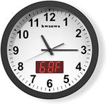 KWANWA Wall Clock Digital Battery Operated Only with Big 1.2'' LED Time or Temperature Display and 12" Metal Frame for Kitchen Bedroom Living Room