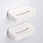 YOHOM White Bar Soap Holder for Shower Adhesive Soap Dish with Drain Tray Stick on Bathroom Tile Wall Hanging Soap Tray Holder 2PCS