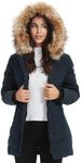 Molemsx Down Coat For Women, Women's Warm Winter Parka Down Coats with Removable Fur Hood Puffer Jacket Shell Snowboarding Coats for Cold Weather Navy XXL-Regular