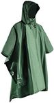 REDCAMP Waterproof Rain Poncho, Camping Hiking Rain Jacket with Drawstring Hood 3 in 1 Multifunctional Lightweight Reusable Raincoat for Men Women Adults Army Green