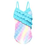 Lito Angels Mermaid Swimming Costume One Piece Swimsuit Swimwear Bathing Suit with Ruffle for Kids Girls Age 4-5 Years Multicoloured