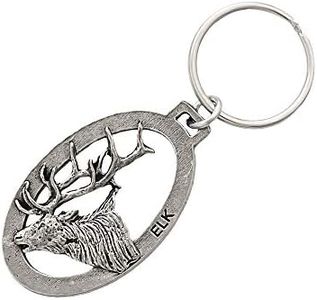 Elk Head Keychain, Pewter, M001KC, 2”, 100% Handmade in the USA, Elk Keychain, Wapiti Key Chain, American elk Key Ring, Key Fob, Fishing Gift, 200 Mammal Designs Available.