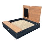 AXI Mandy Wooden Sandpit with Bench, Storage space, Lid & Chalkboard | Sandbox wood for Garden in anthracite & brown including ground cover | 3.4 x 3 ft