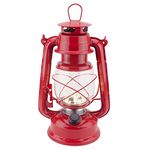 LED Hurricane Lamps, Warm White Battery Operated Camping Hurricane Lantern, Antique Metal Hanging Storm Lantern with Dimmer Switch, 15 LEDs, 150 Lumen for Indoor or Outdoor Usage (Red)