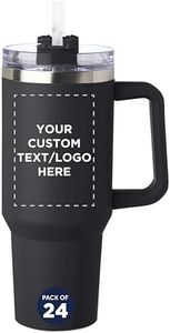 DISCOUNT PROMOS Custom Alps Stainless Steel Travel Mugs with Handle 40 oz, Set of 24, Personalized Bulk Pack - Ideal for Outdoor Adventures and Daily Commute, Great for Water or Coffee - Black