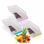 Fridge Organizer Multipurpose Refrigerator Container Fridge Storage Box Plastic Stackable Freezer Bin Home Kitchen Collecting Bin for Egg Cheese Fruit Vegetable Stationery Assorted Color 30x13Cm(1Pc)