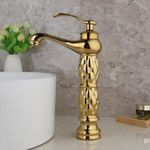 B Backline Wash Basin Mixer Tap Brass Bathroom Basin Faucet Single Handle Hot & Cold Waterfall Lavatory Sink Faucet for Living Room & Bathrooms (Gold Long Body 2)