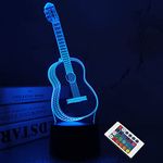 FULLOSUN Guitar 3D Night Light, Optical Illusion LED Bedside Lamp with Remote Control 16 Colors Changing, Home Party Festival Decor Creative Christmas Birthday Gift for Friend Music Lover