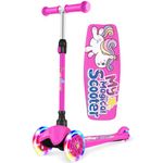 BELEEV Scooter for Kids Age 2-6, 3 Wheel Scooter for Toddlers Girls Boys, Kick Scooter with 4 Adjustable Height, Lean to Steer, Light up Wheels, Wide Deck, Push Scooter for Children(Pink Unicorn)