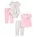 Simple Joys by Carter's Girls' 4-Piece Bodysuit, Top, and Pant Set, Llamas/Polka Dots, Newborn