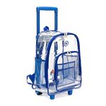 Rolling Clear Backpack Heavy Duty See Through Daypack School Bookbag with Wheels, Royal Blue, 17 Inch, Traveling