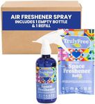 Truly Free Space Freshener Starter Kit, Lemongrass Essential Oil - Car and Air Fresheners for Home, Natural Odor Eliminator Room Spray, 16oz Spray Bottle, 1 Refill (3.4oz) No Synthetic Fragrances