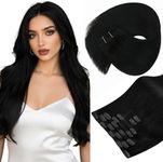 Sunny Hair Clip in Hair Extensions for Women 20inch 120g Remy Human Hair Extensions Clip in Human Hair Extensions Straight Human Hair Clip in Extensions Jet Black 7pcs