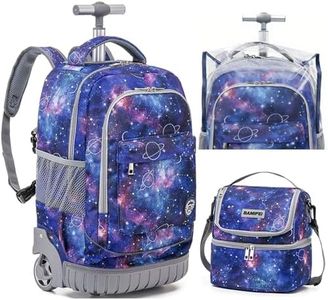 BAMIFEI 18 Inch Purple Galaxy Rolling Backpack for Kids, Galaxy Backpacks Girls Backpack with Wheels School Backpack Spacious Multiple Compartments Quiet Wheels Travel Backpack for Girls
