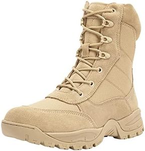 WIDEWAY Men's 8 Inches Military Tactical Work Boots Side Zipper Lightweight Army Combat Boots Durable Outdoor Work Boots Desert Boots, Sand, 12