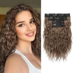 REECHO Hair Extensions, 4PCS Clip in Hair Extensions 12" Short Curly Wavy Hair Extensions Invisible Lace Weft Natural Soft Hairpieces for Women (Light Chestnut Brown)