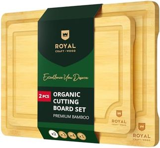 ROYAL CRAFT WOOD Wooden Serving Boards for Kitchen Meal & Cutting-Bamboo Cutting Board Set with Juice Groove Side Handles - Charcuterie & Chopping Butcher Block for Meat-Kitchen Gadgets Gift(2 Pcs)