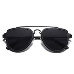 SOJOS Fashion Double Bridge Mirrored Aviator Men's Sunglasses (SJ1051, Black Frame/Grey Polarized Lens)