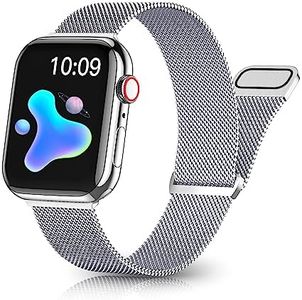 Witzon Metal Bands Compatible with Apple Watch 38mm 40mm 41mm 42mm for Women Men, Adjustable Stainless Steel Milanese Mesh Loop Band for iWatch SE Apple Watch Series 10 9 8 7 6 5 4 3 2 1 Ultra, Silver