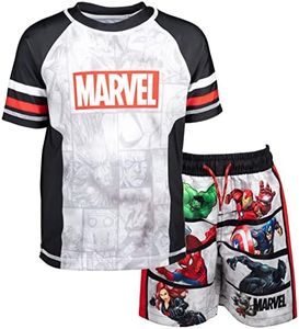 Marvel Avengers Spider-Man Captain America Hulk Iron Man Pullover Rash Guard & Swim Trunks Outfit Set Toddler to Big Kid, Gray/Black, 8 Years