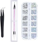 Rhinestones Nail Art, AB and Clear Crystal Gem Nail Stones Decorations with Pick Up Tweezer and Rhinestone Picker Dotting Pen for DIY Nails Clothes Face Craft Mix 6 Sizes 1500pcs