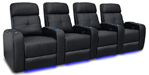 Valencia Verona Home Theater Seating | Premium Top Grain Italian 9000 Leather, Power Recliner, LED Lighting (Row of 4, Black)