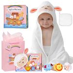 My First Noahs Ark 7 pcs Baptism Gift Set, Dedication, Christening and Baptism Gifts for Girl and Newborn Baby, Includes Washcloth and Hooded Towel,Baby Bath Book, 3 Bath Toys and Gift Bag