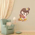 Sticker Hub Cartoon Girl Pay Respect Mother Wall Sticker (PVC Vinyl 76 cm X 65 cm)