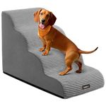 Feandrea 4-Step Dog Stairs, Dog Steps for Bed, Sofa, Waterproof Pet Stairs with Anti-Slip Designs, Gentle Slope, Removable Washable Cover, Handle, Dove Grey PPS004G01