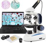 AmScope M158C-E Compound Monocular Microscope, WF10x and WF25x Eyepieces, 40x-1000x Magnification, Brightfield, LED Illumination, Plain Stage, 110V, Includes 0.3MP Camera and Software