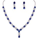 Clearine Women's Wedding Bridal Cubic Zirconia Infinity Y-Shape Necklace Dangle Earrings Set Sapphire Color Silver-Tone