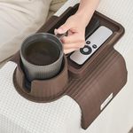 Couch Cup Holder Tray, Elimiko Silicone Sofa Drink Holder with Large Cup Holder and Tray, for Oversized Mugs/Long Remote/Snacks/Cellphone (Mocha Brown)