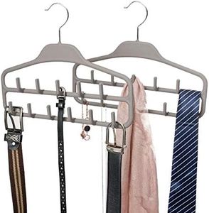FairyHaus Belt Hanger Organizer 2 Pack, Non Slip Tie Rack Holder, Durable Hanging Closet Accessory Hooks for Belts, Ties, Jewelry, Scarves, Tank Tops, Grey