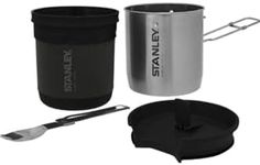 Stanley Adventure Compact Camping Cooking Set 0.7L with bowl and Spork - 4 Piece Camp Cook Set - Outdoor cook set - Stainless Steel Pot with vented Lid - Cook Set for Backpacking, Hiking and Camping