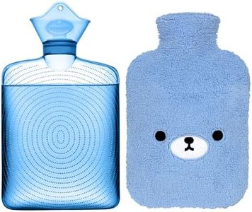 samply Hot Water Bottle with Cute Fleece Cover, Hot Water Bag for Hot and Cold Compress, Hand Feet Warmer, Neck and Shoulder Pain Relief, Light Blue Bear