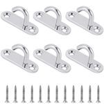 FANCYLEO EU 6 Pack Stainless Steel Ceiling Hooks, M5 Oval Open Hooks Pad Eye Plate Anchor Heavy Duty Screw for Hanging Lamp Plant Basket Ceiling Fan Tool Marine Deck Hardware