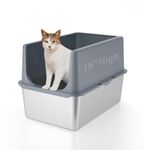 LIHOOOOM Enclosed Cat Litter Box,High Sided Stainless Steel Litter Box Anti-Leakage,Non-Stick Extra Large Litter Box with Lid,23.5" L x 15.5" W x 16" H.