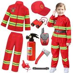 Kids Fireman Costume Fire Firefighter Dress-Up Set With Accessories Firefighter Toy Set Fire Outfit Pretend Play Toys For Boys And Girls Birthday Halloween Carnaval Cosplay Party 2-3 Years,01 Red 100