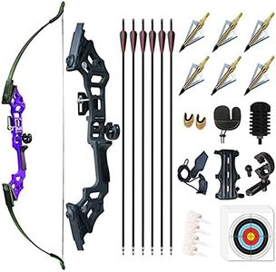 Monleap Archery 51" Takedown Recurve Bow and Arrows Set for Adults Metal Riser Longbow Kit Right Hand Straight Bow for Beginner Hunting Shooting Practice 30 40 50lb （Purple 50lb）