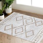 jinchan Area Rug 2x3 Entryway Washable Rug Modern Rug Kitchen Soft Rug Non-Slip Indoor Door Mat Geometric Print Thin Carpet for Bathroom Bedroom Dining Room Living Room Taupe