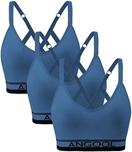ANGOOL Strappy Sports Bras for Women, Longline Medium Support Yoga Bra Wirefree Padded Sports Bralette with Adjustable Straps Blue 3Pack