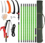 Bonnlo 26/30FT Pole Pruning Saw, Adjustable Manual Pole Saw Trimmer, Pole Saws for Tree Trimming with Carry Bag and Sturdy Pole, Garden Tools for Palm Oak High Branches (Green, 30FT)