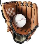 Wonninek Baseball Glove 10.5 inch Sports Batting Gloves with Baseball PU Leather Adjustable and Comfortable Right Hand Throw, Left Hand Glove (Brown, 10.5 inch)